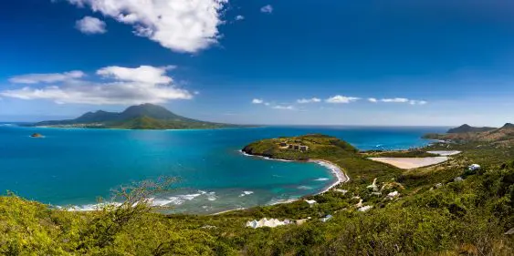 Bird's eye view of the island of Nevis with its lush landscape